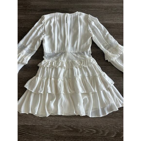 EUC Cinq à Sept Sanya Dress Ivory 100% Silk Tiered Mini Dress Size 6 Ruffle Lace - Picture 16 of 16